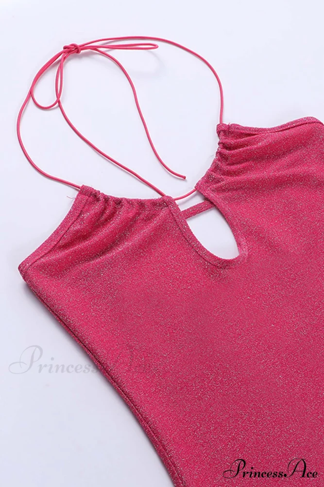 Pink Glitter Tie-back Dress with Slit - Image 12