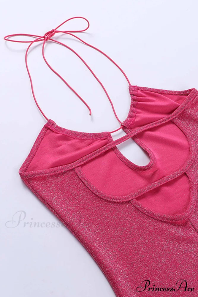 Pink Glitter Tie-back Dress with Slit - Image 15