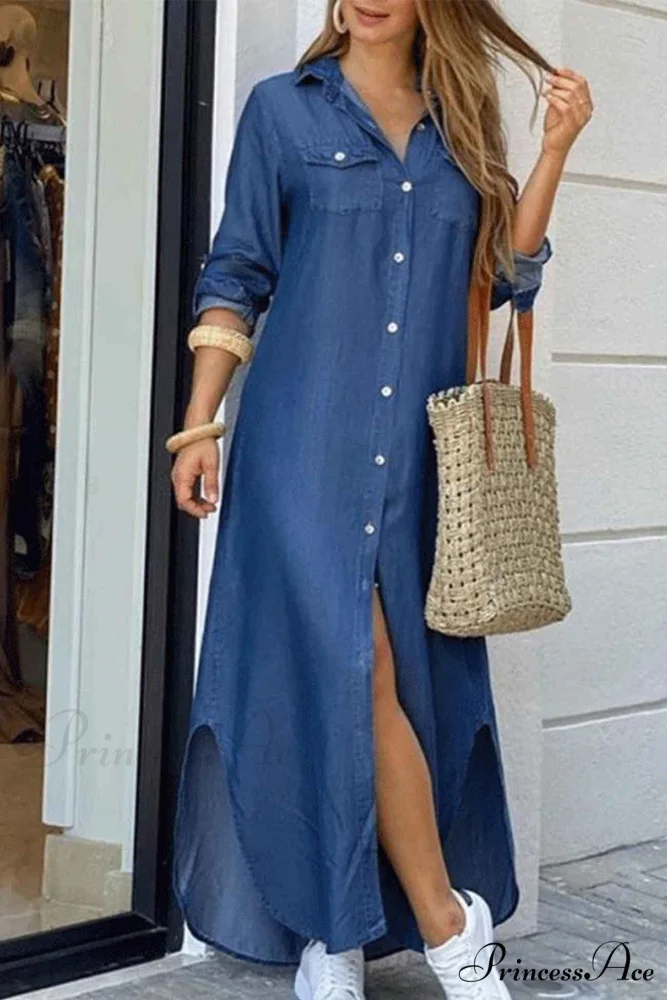 Button Up Pocket Shirt Dress - Long Sleeve - Image 11