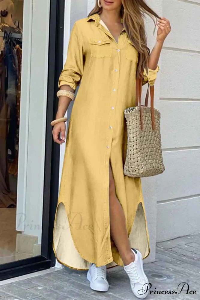 Button Up Pocket Shirt Dress - Long Sleeve - Image 2