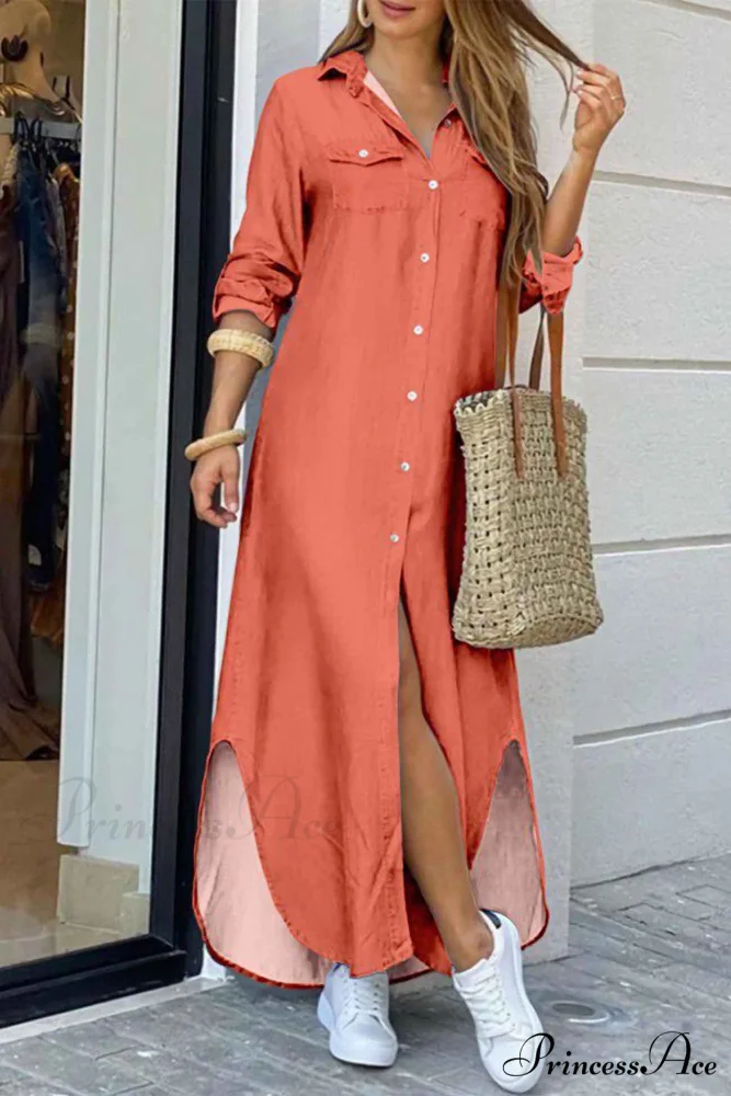 Button Up Pocket Shirt Dress - Long Sleeve - Image 3
