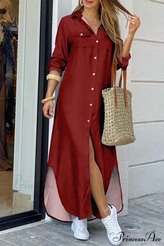 Button Up Pocket Shirt Dress - Long Sleeve - Image 4