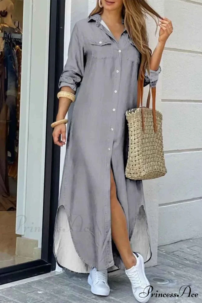 Button Up Pocket Shirt Dress - Long Sleeve - Image 5