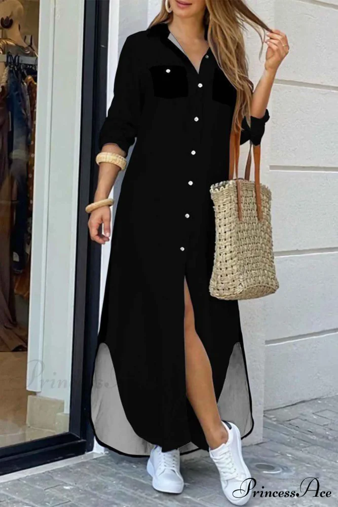 Button Up Pocket Shirt Dress - Long Sleeve - Image 6