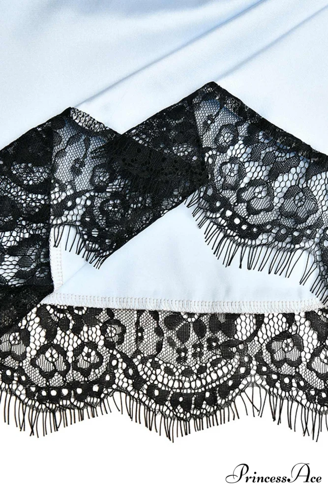 Satin Mini Dress with Lace Patchwork - Image 13