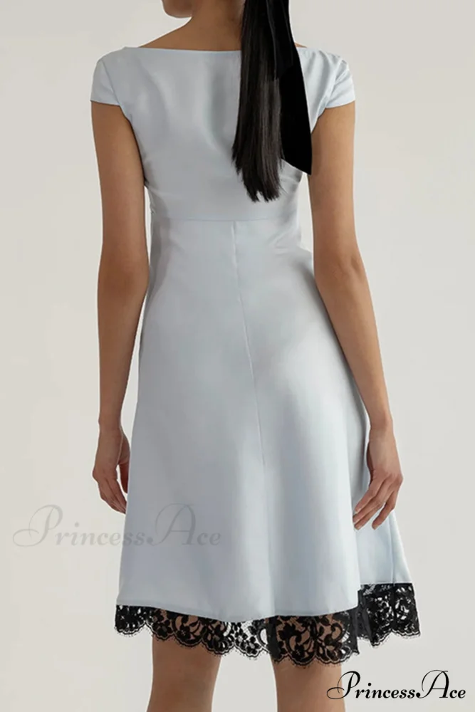 Satin Mini Dress with Lace Patchwork - Image 3