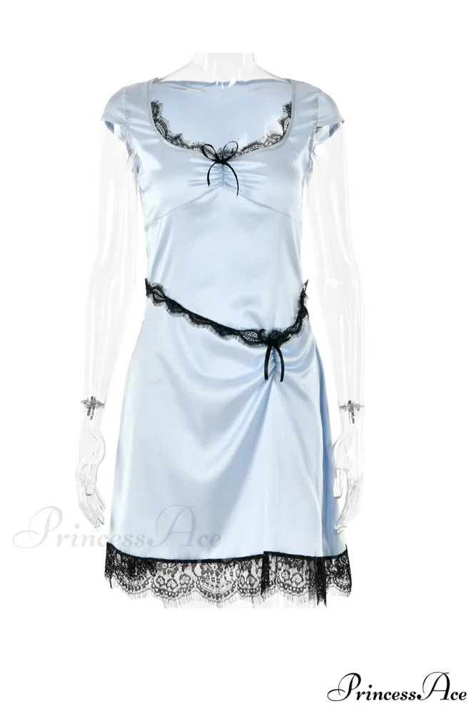 Satin Mini Dress with Lace Patchwork - Image 9