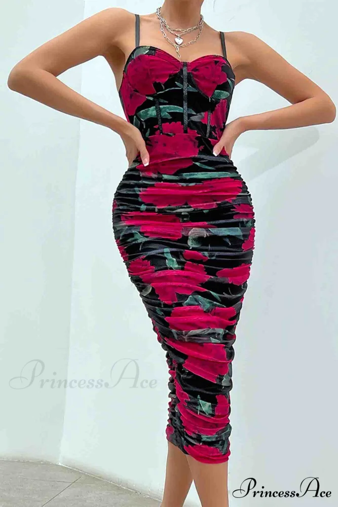 Floral Rushed Bodycon Cami Dress - Image 12