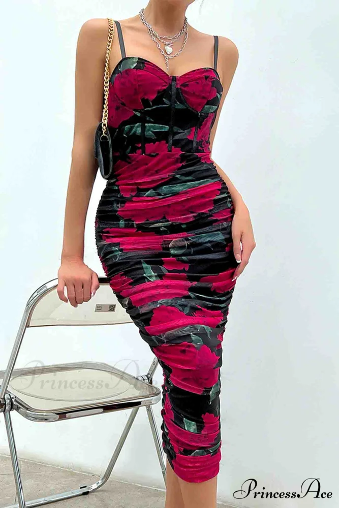 Floral Rushed Bodycon Cami Dress - Image 13