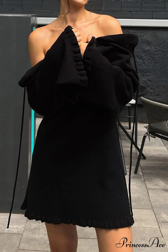 Flare Sleeve Tie-back Ruffle Hem Knit Dress - Image 13
