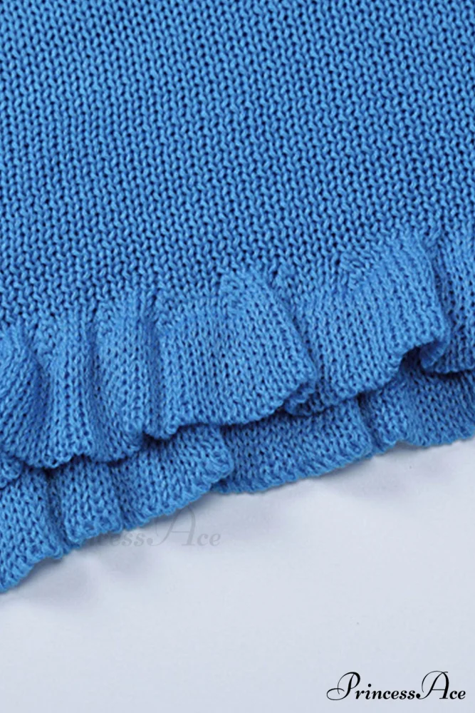 Flare Sleeve Tie-back Ruffle Hem Knit Dress - Image 9
