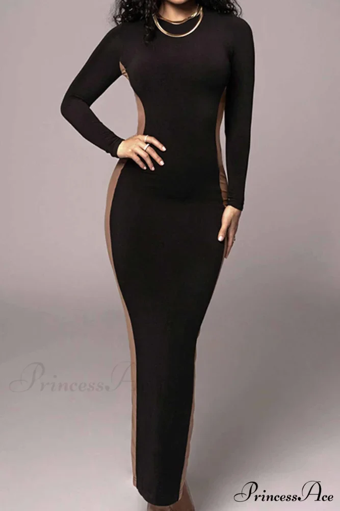Crew Neck Long Sleeve Slit Midi Dress - Image 2