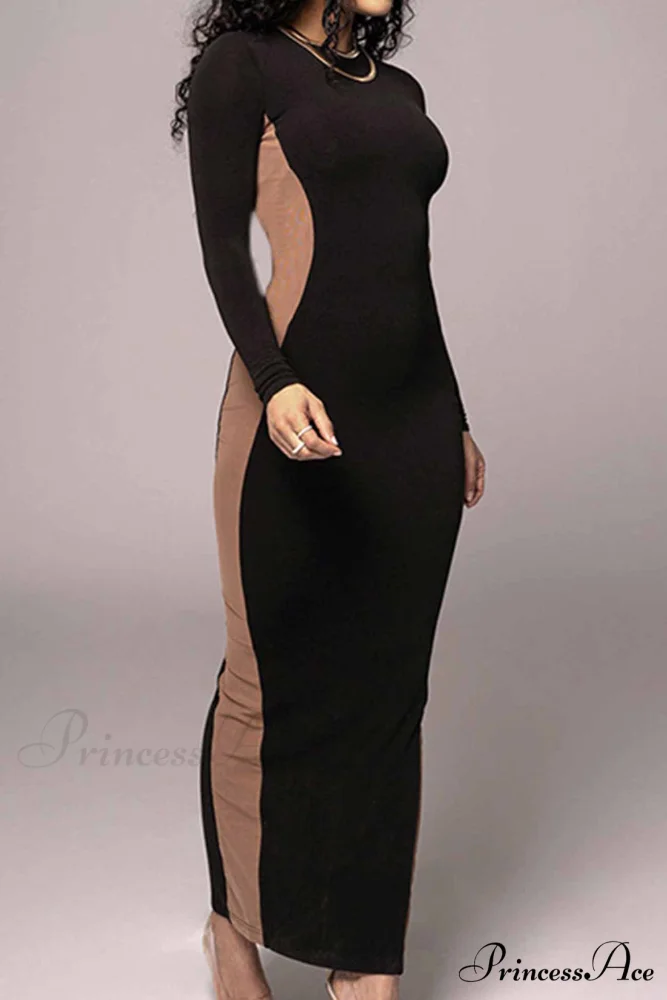 Crew Neck Long Sleeve Slit Midi Dress - Image 4