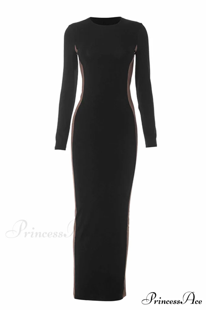 Crew Neck Long Sleeve Slit Midi Dress - Image 5