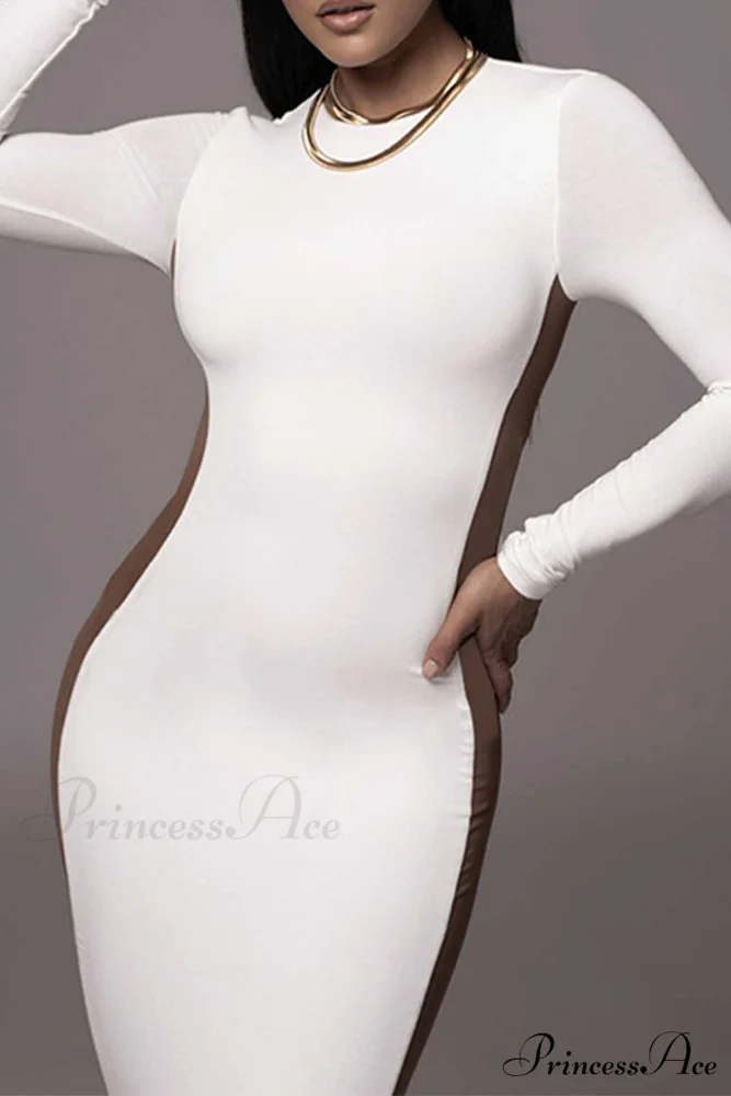 Crew Neck Long Sleeve Slit Midi Dress - Image 6