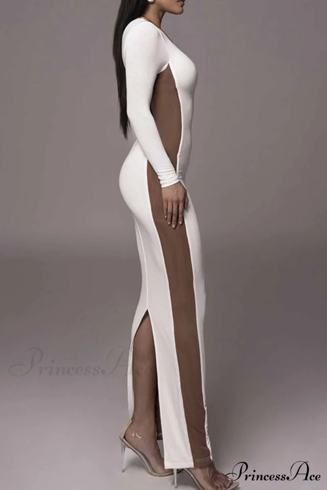 Crew Neck Long Sleeve Slit Midi Dress - Image 8