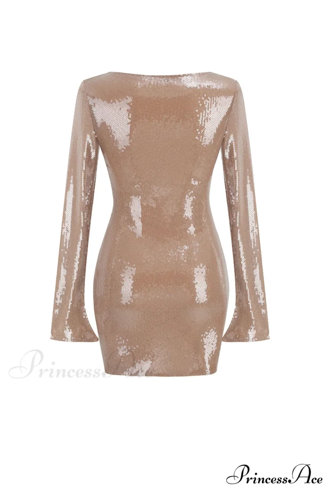 Sequins V Neck Flares Sleeve Pack Hip Dress - Image 6