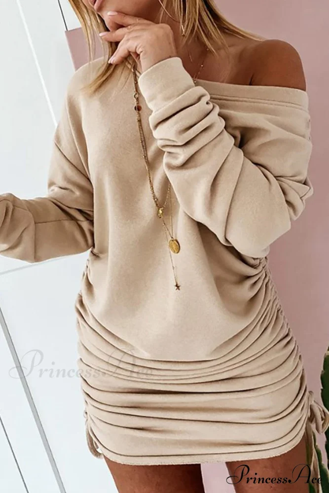 Gathering Dress with Drop Shoulder and Drawstring - Image 3