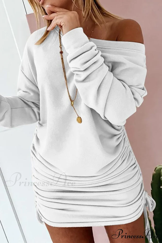 Gathering Dress with Drop Shoulder and Drawstring - Image 5