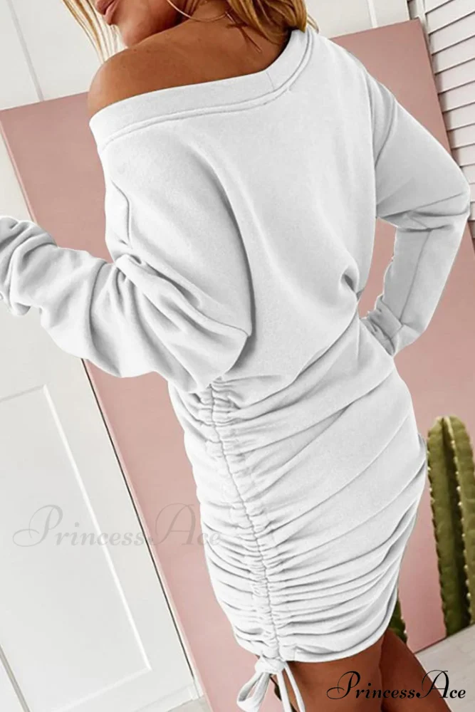Gathering Dress with Drop Shoulder and Drawstring - Image 6