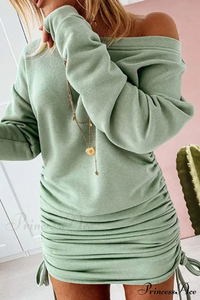 Gathering Dress with Drop Shoulder and Drawstring - Image 7