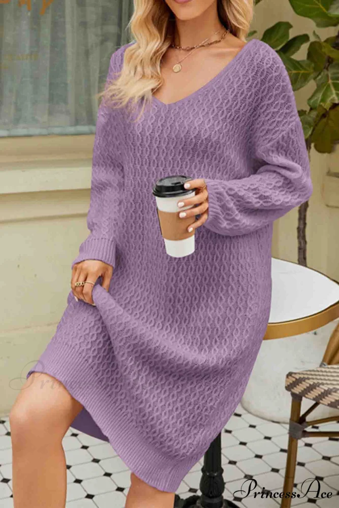 Long Knitted Sweater Dress in Solid Color - Image 10