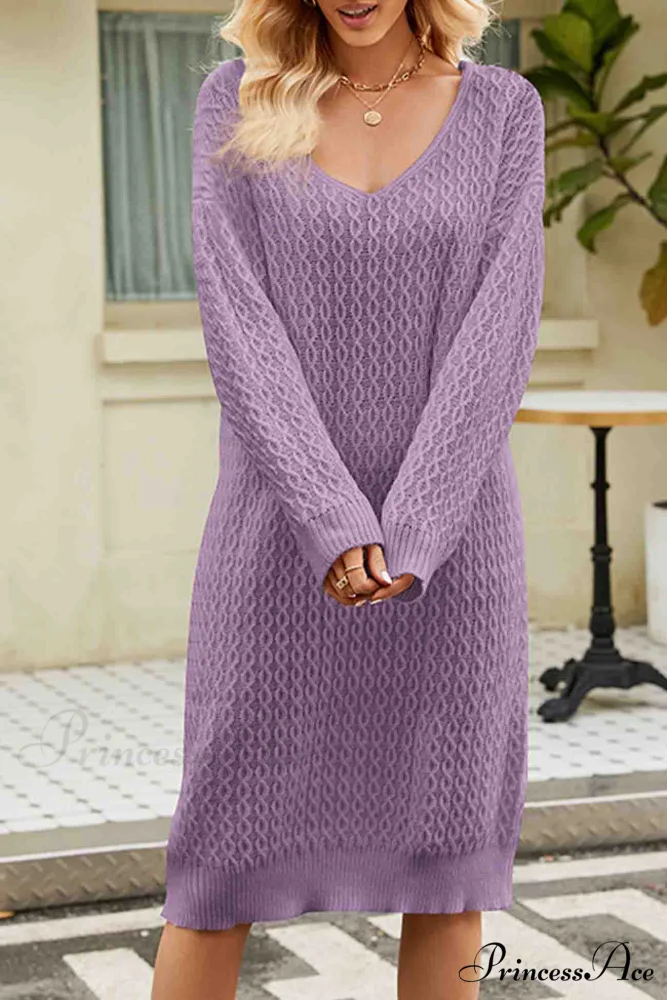 Long Knitted Sweater Dress in Solid Color - Image 11