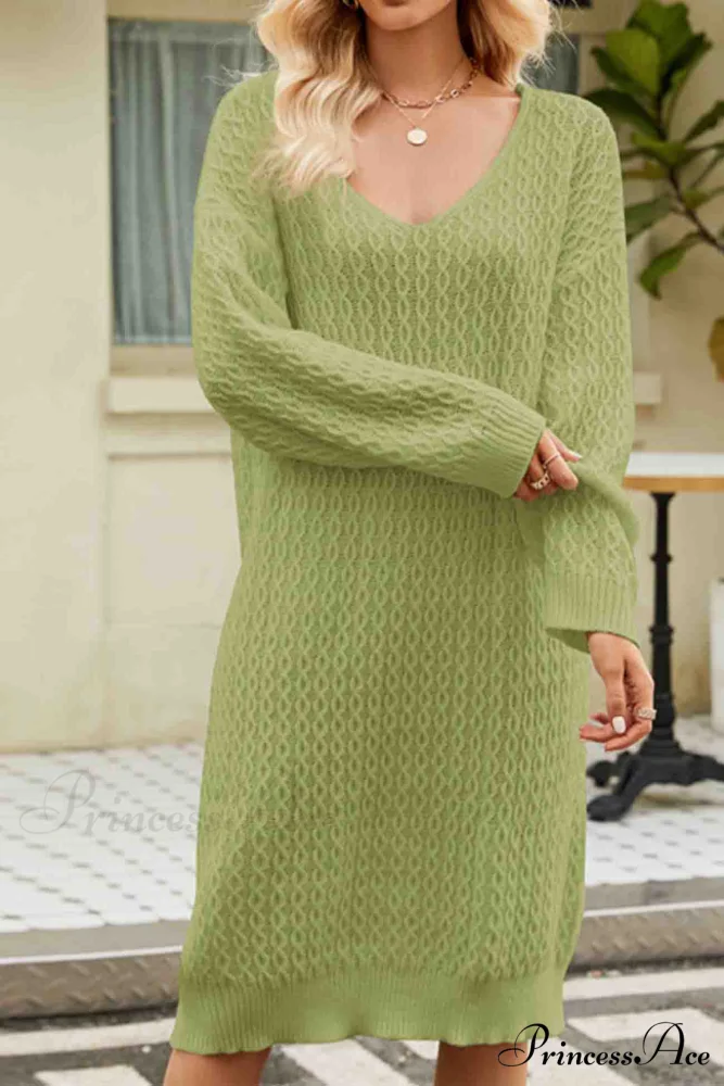 Long Knitted Sweater Dress in Solid Color - Image 8