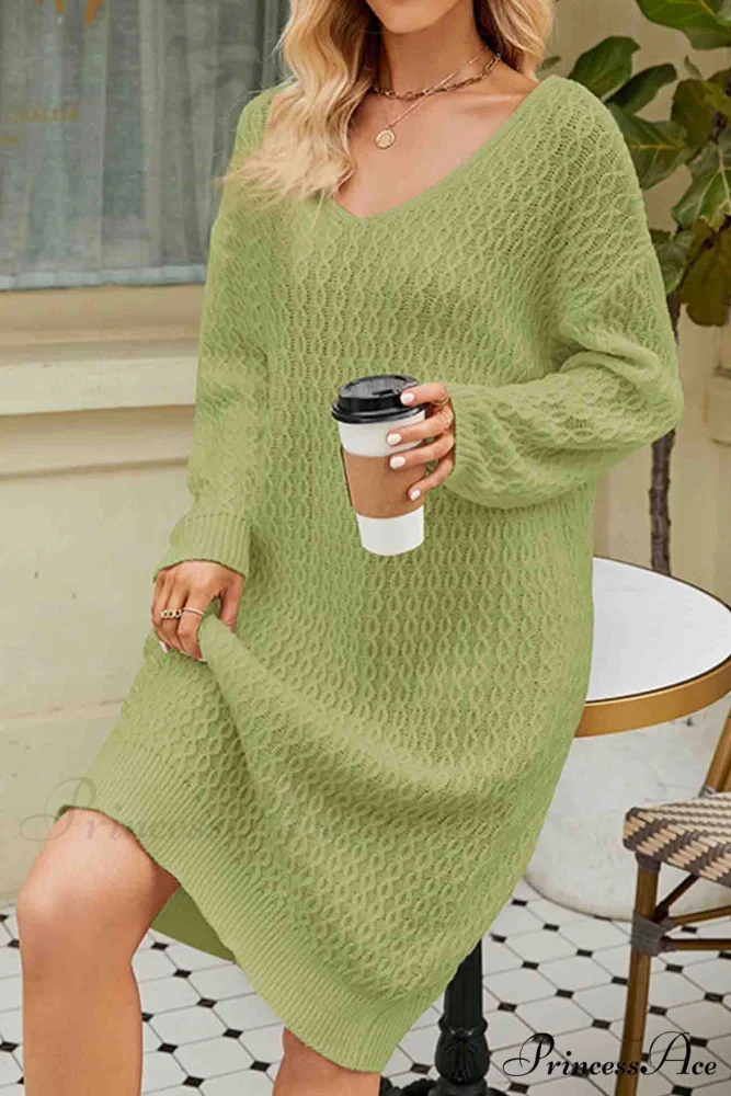Long Knitted Sweater Dress in Solid Color - Image 9