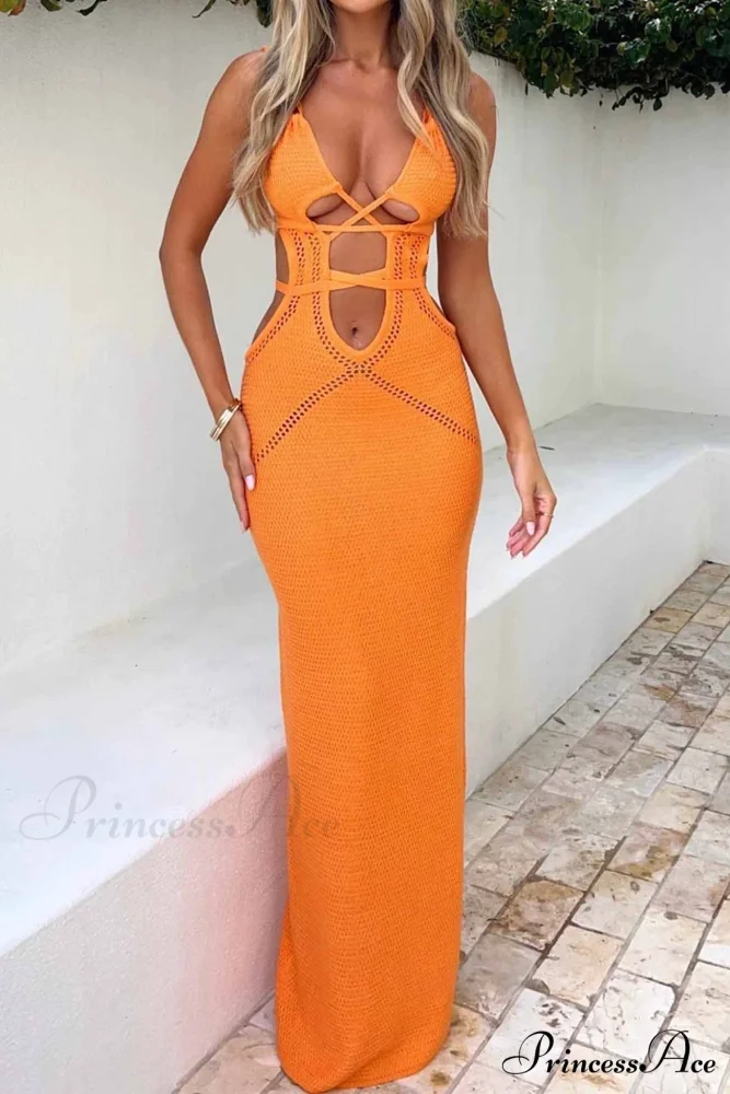 Lace Up Hollow Out Knitted Dress - Image 2