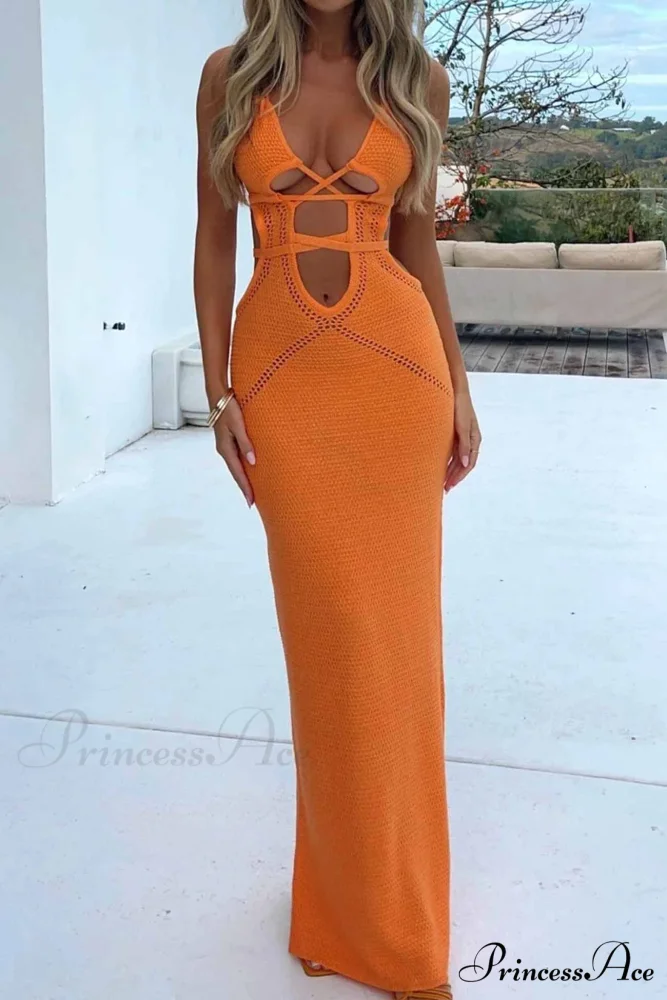 Lace Up Hollow Out Knitted Dress - Image 3