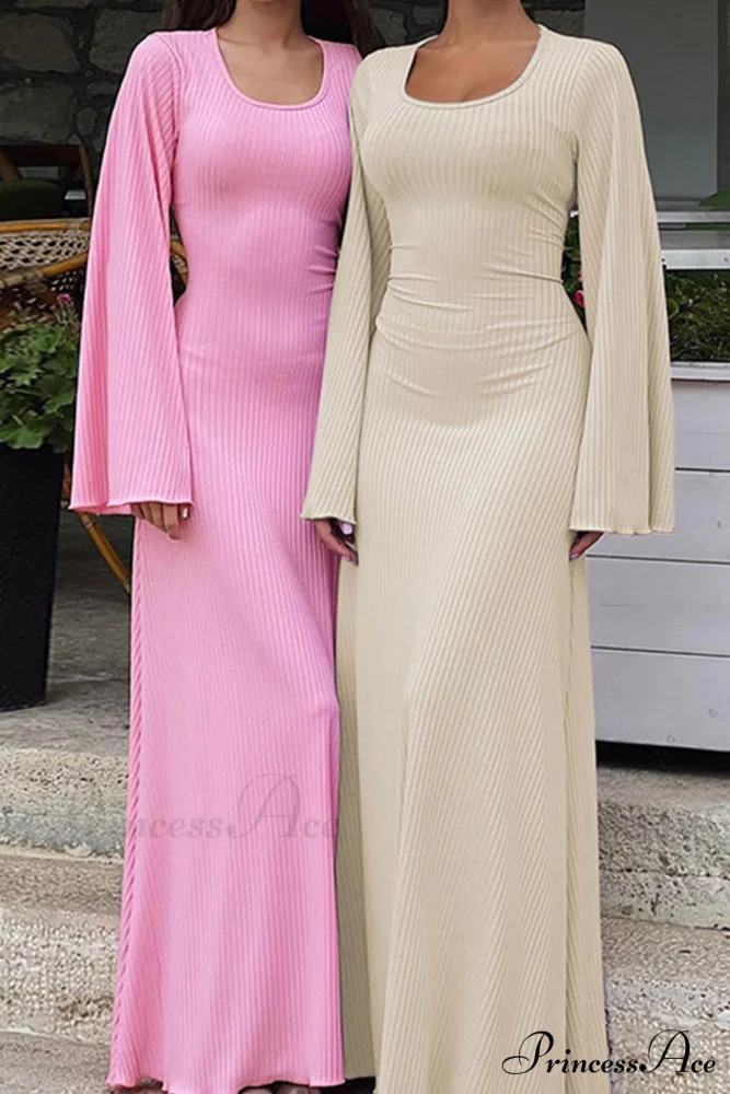 Ribbed Flares Sleeve Dress with Tie-back - Image 10