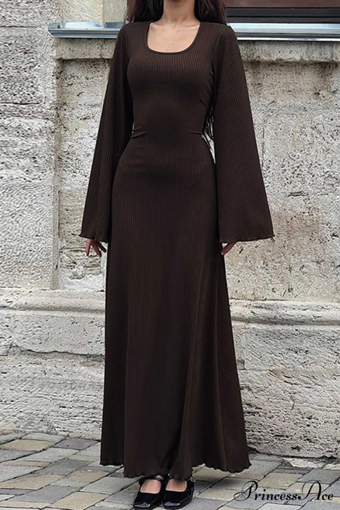 Ribbed Flares Sleeve Dress with Tie-back - Image 13