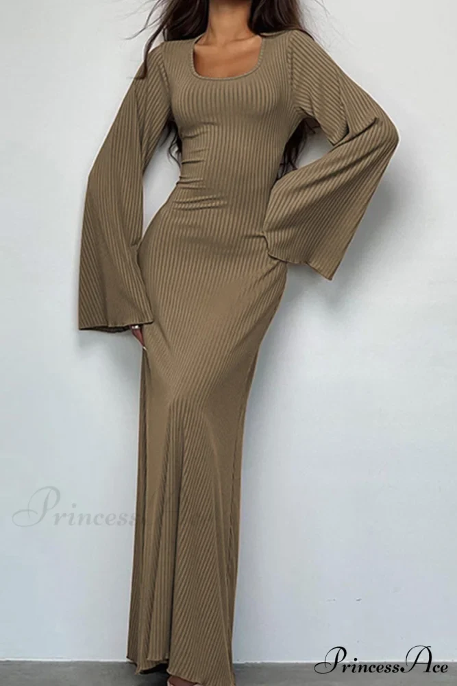 Ribbed Flares Sleeve Dress with Tie-back - Image 14