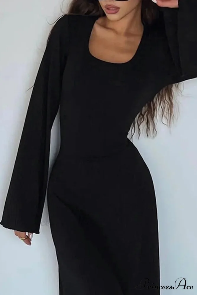 Ribbed Flares Sleeve Dress with Tie-back - Image 17