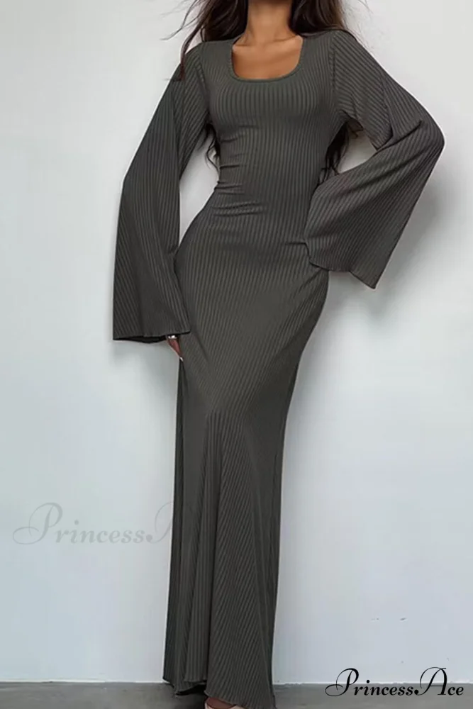 Ribbed Flares Sleeve Dress with Tie-back - Image 19