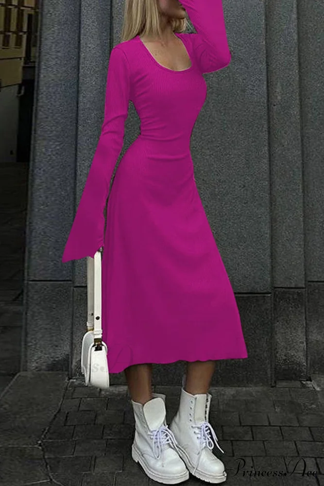 Ribbed Flares Sleeve Dress with Tie-back - Image 4