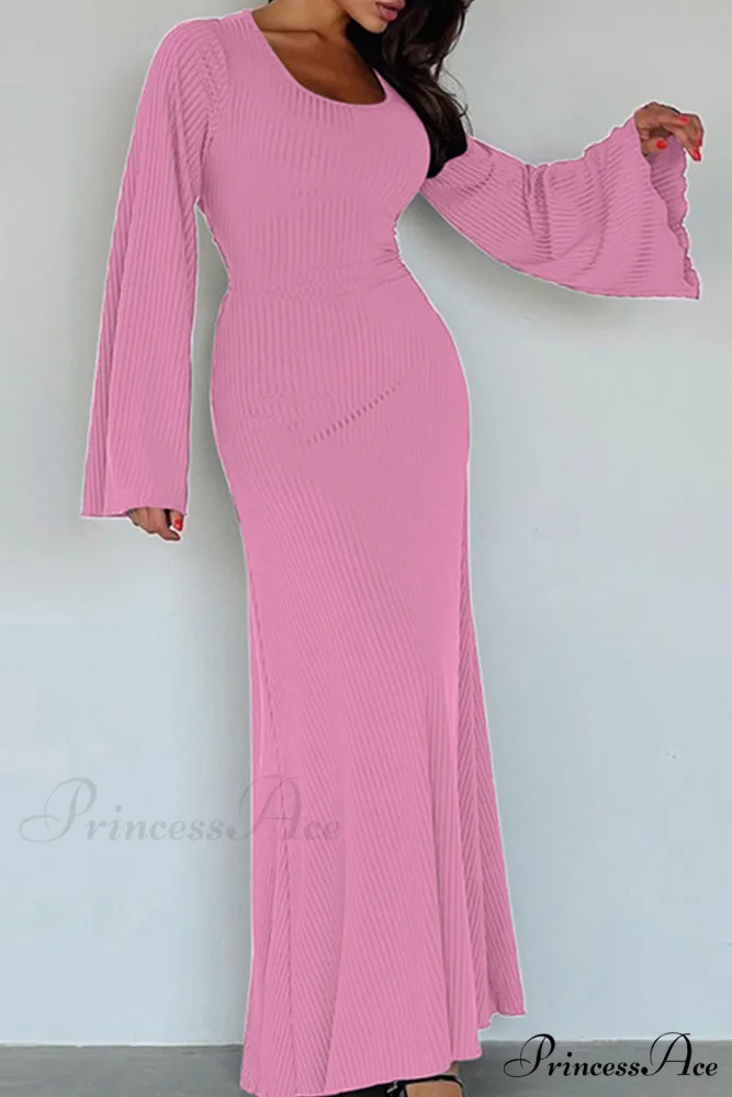 Ribbed Flares Sleeve Dress with Tie-back - Image 7