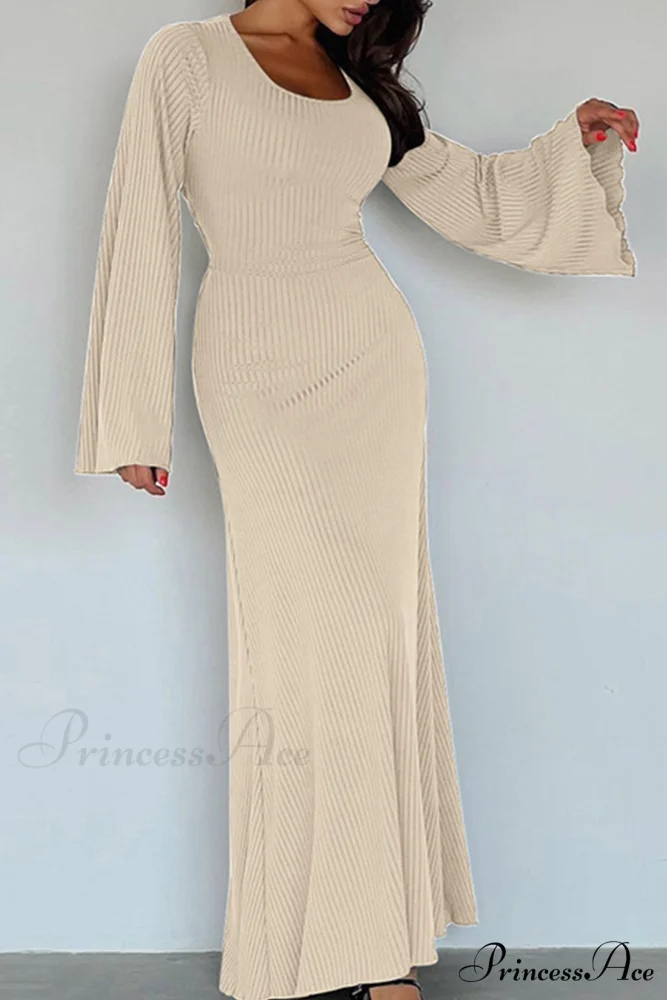 Ribbed Flares Sleeve Dress with Tie-back - Image 9