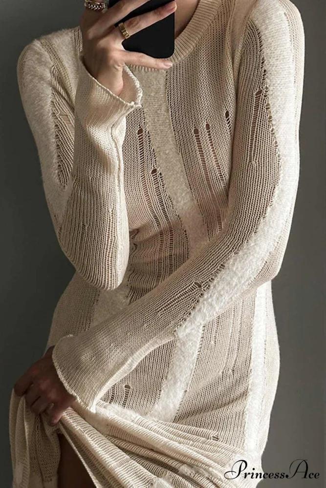 Distressed Hollow Out Knit Dress - Image 5