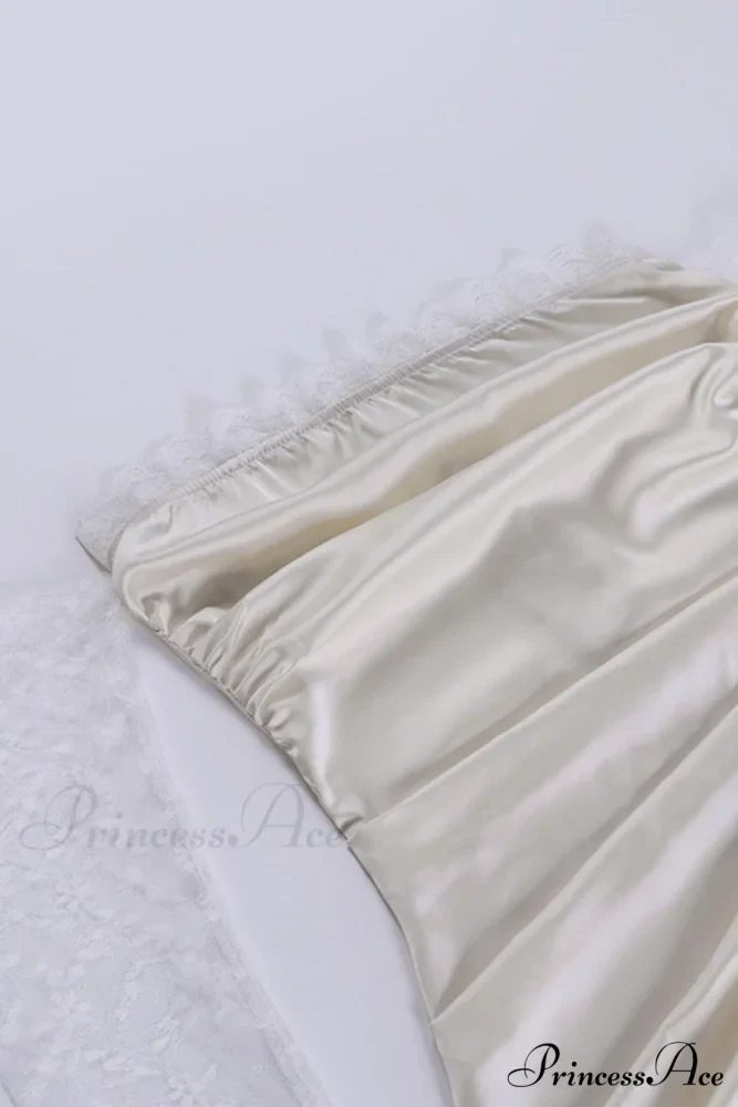 Off Shoulder Lace Sleeve Satin Ruched Dress - Image 5