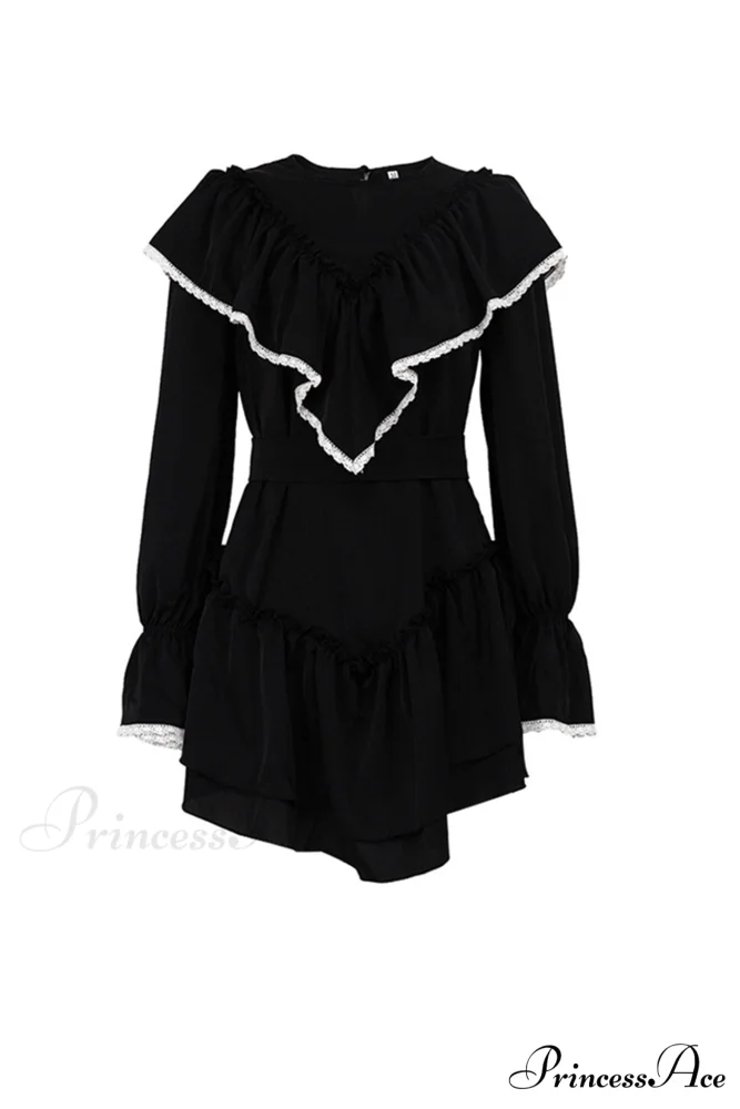 Ruffle Neck Lacework A-line Dress - Image 8