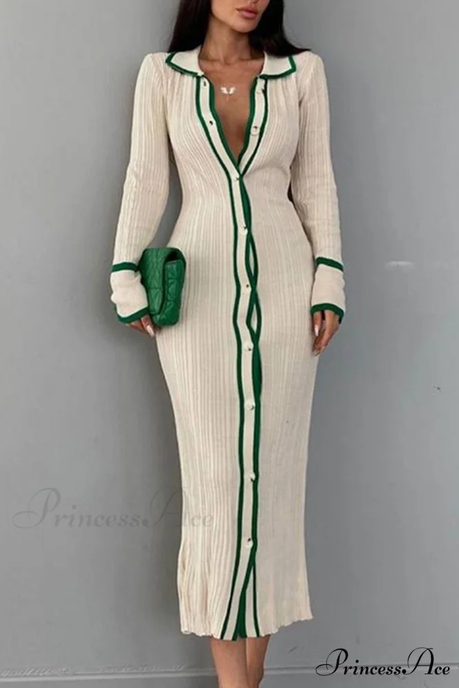Contrast Ribbed Dress with Lapel - Image 5