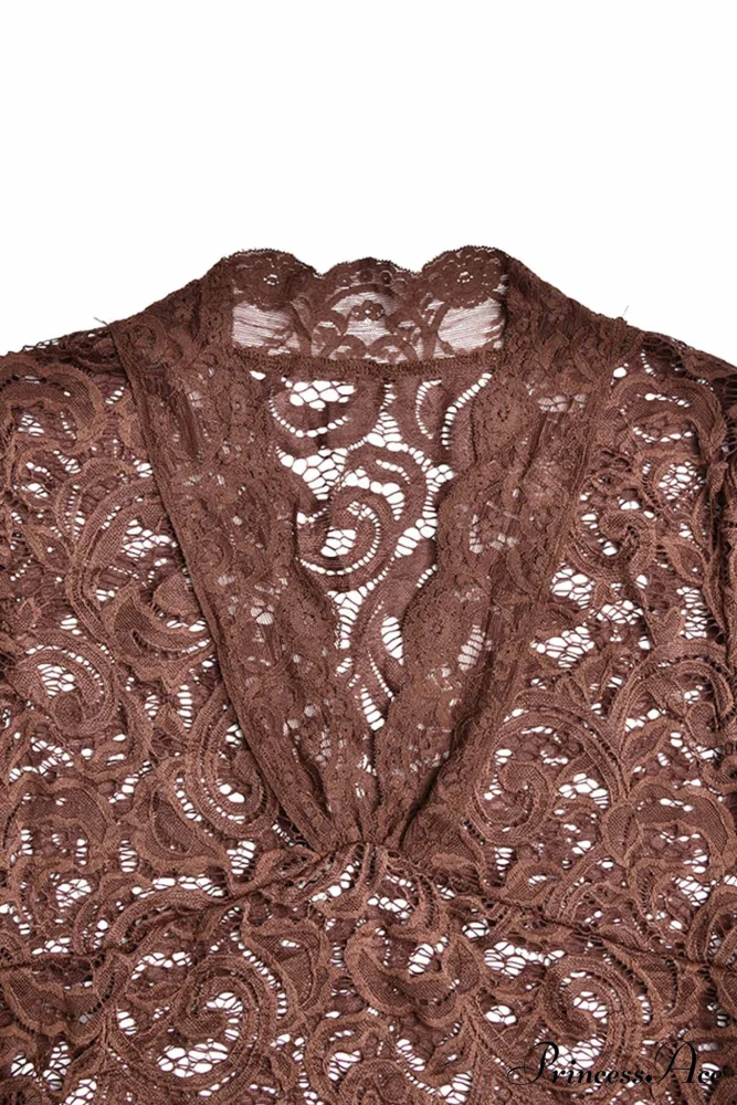 V Neck Flares Sleeve Lace Dress - Image 10
