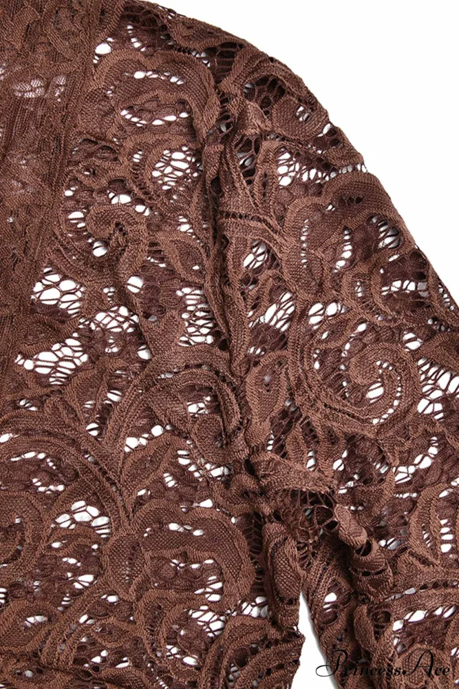 V Neck Flares Sleeve Lace Dress - Image 11