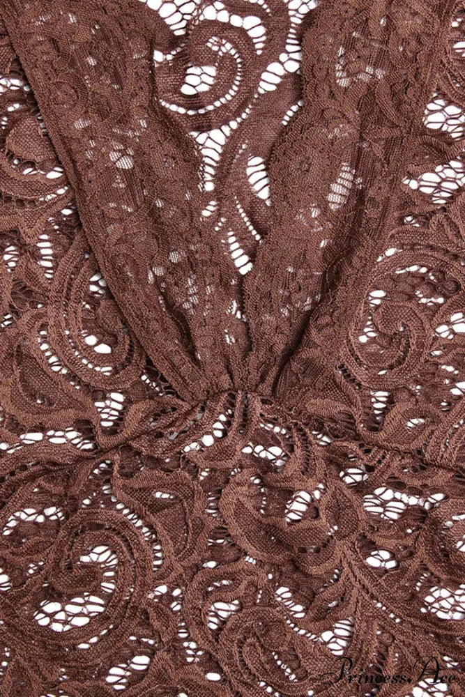 V Neck Flares Sleeve Lace Dress - Image 12