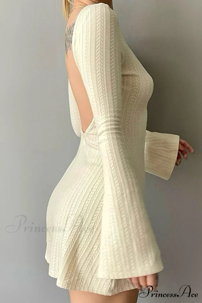 Flares Sleeve Backless Cable Knit Dress - Image 3