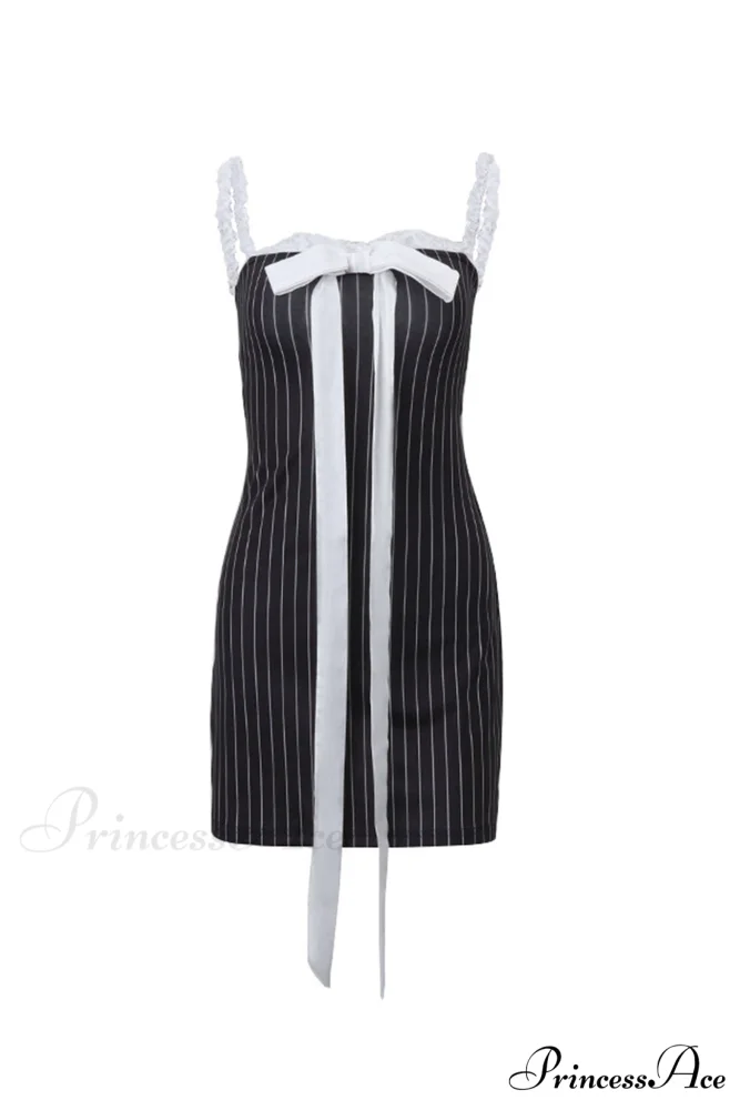 Striped Cami Dress with Lace Straps and Bow-tie - Image 5