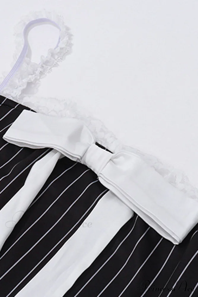 Striped Cami Dress with Lace Straps and Bow-tie - Image 6