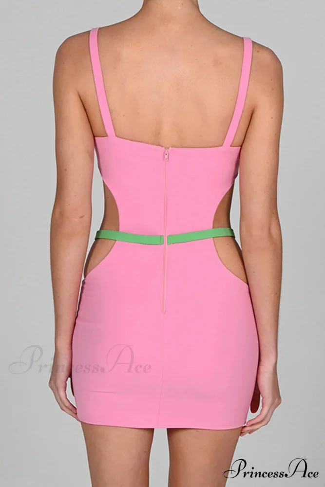 Cutout Slit Back Cami Mini Dress with Contrast - Image 6